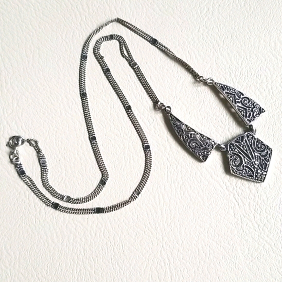 Vintage Art Deco 1920s Marcasite Sterling Silver Pendant Necklace - Picture 13 of 16